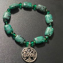 Load image into Gallery viewer, African turquoise and jade green crystal Celtic tree bracelet