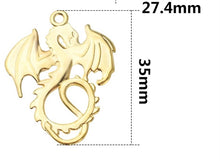 Load image into Gallery viewer, Flying dragon earrings in gold, bronze, or silver: UAB Blazers, Game of Thrones fantasy creatures, sports fan jewelry