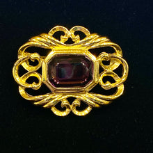 Load image into Gallery viewer, Vintage Avon Fashion Accents Victorian Art Nouveau Renaissance ornate gold filigree brooch w purple stone