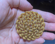 Load image into Gallery viewer, Bright goldtone vintage Monet intricately woven circular rope brooch Etruscan Greco-Roman Celtic SCA