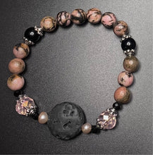 Load image into Gallery viewer, Diffuser bracelet: rhodonite/ rose quartz / onyx and lava rock