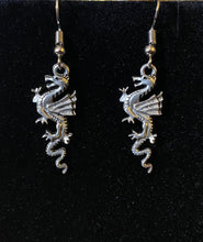 Load image into Gallery viewer, Dragon Rampant - silvertone pewter dragon earrings UAB Blazer fan, sports fan, fantasy Game of Thrones