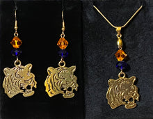Load image into Gallery viewer, Auburn Tigers earrings in goldtone w/ optional crystal beads; Auburn University, LSU or Clemson sports fan