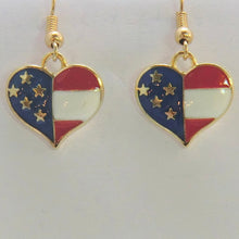 Load image into Gallery viewer, Americana patriotic enamel stars and stripes heart, star, or flag earrings 4th of July holiday jewelry