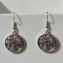 Load image into Gallery viewer, Celtic Tree of Life triquetra family tree silvertone earrings World Tree Yggdrasil