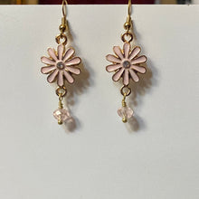 Load image into Gallery viewer, Flower Power: pink enamel boho flower earrings with crystal bead