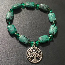 Load image into Gallery viewer, African turquoise and jade green crystal Celtic tree bracelet