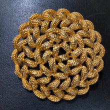 Load image into Gallery viewer, Bright goldtone vintage Monet intricately woven circular rope brooch Etruscan Greco-Roman Celtic SCA