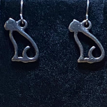 Load image into Gallery viewer, Cat Silhouette: silvertone, goldtone , or black cat earrings - cat mom cat lover gift