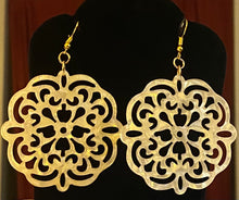 Load image into Gallery viewer, Marble Mandala large geometric acrylic earrings boho tribal Middle Eastern bellydance style