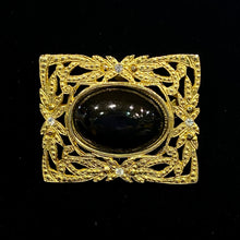 Load image into Gallery viewer, Vintage Gilded Age Victorian Art Nouveau ornate gold filigree onyx brooch