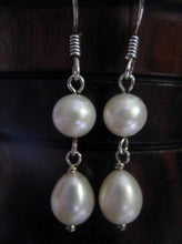Load image into Gallery viewer, Freshwater pearl teardrop earrings in sterling silver or 14k gold-filled