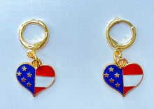 Load image into Gallery viewer, Americana patriotic enamel stars and stripes heart, star, or flag earrings 4th of July holiday jewelry