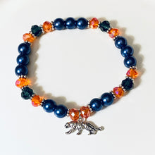 Load image into Gallery viewer, Auburn University sports fan glass pearl and crystal tiger bracelet