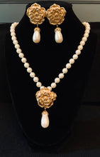 Load image into Gallery viewer, Vintage Avon Summerset Tudor Rose Gripoix gold and faux pearl necklace