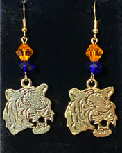 Load image into Gallery viewer, Auburn Tigers earrings in goldtone w/ optional crystal beads; Auburn University, LSU or Clemson sports fan