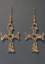 Load image into Gallery viewer, Goldtone Celtic woven cross earrings