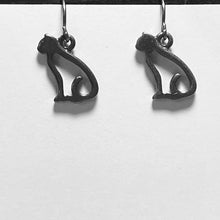 Load image into Gallery viewer, Cat Silhouette: silvertone, goldtone , or black cat earrings - cat mom cat lover gift