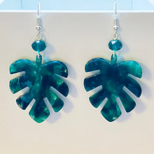Load image into Gallery viewer, Monstera Leaf large acrylic leaf earrings boho tropical style