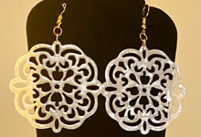 Load image into Gallery viewer, Marble Mandala large geometric acrylic earrings boho tribal Middle Eastern bellydance style