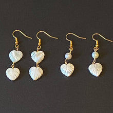 Load image into Gallery viewer, Caribbean Breezes: Natural carved shell or shell and freshwater pearl leaf earrings