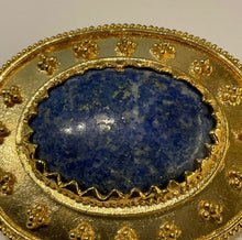 Load image into Gallery viewer, WAG Walters Art Gallery “Olbia’s Treasure” Greek jewelry reproduction 24K gold plated oval lapis lazuli brooch