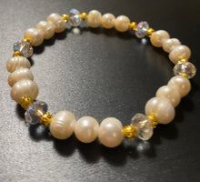 Load image into Gallery viewer, Freshwater baroque pearl and crystal bracelet with gold filigree beads wedding bridal jewelry