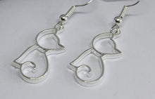 Load image into Gallery viewer, Cat Cutout - cute silvertone or goldtone cat silhouette earrings - cat mom cat lover gift