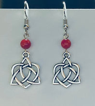 Load image into Gallery viewer, Celtic heart earrings with triquetra knot, silvertone