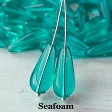 Load image into Gallery viewer, Cat Pendant: silvertone and Czech glass teardrop cat pendant with leather cord or silvertone chain