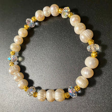 Load image into Gallery viewer, Freshwater baroque pearl and crystal bracelet with gold filigree beads wedding bridal jewelry