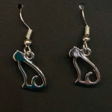 Load image into Gallery viewer, Cat Silhouette: silvertone, goldtone , or black cat earrings - cat mom cat lover gift