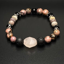Load image into Gallery viewer, Diffuser bracelet: rhodonite/ rose quartz / onyx and lava rock