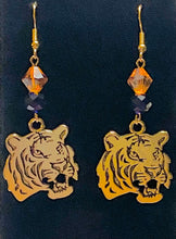 Load image into Gallery viewer, Auburn Tigers earrings in goldtone w/ optional crystal beads; Auburn University, LSU or Clemson sports fan