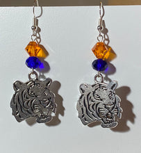 Load image into Gallery viewer, Auburn Tigers earrings in silvertone w/ optional crystal beads; Auburn University, LSU or Clemson sports fan
