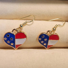 Load image into Gallery viewer, Americana patriotic enamel stars and stripes heart, star, or flag earrings 4th of July holiday jewelry