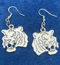 Load image into Gallery viewer, Auburn Tigers earrings in silvertone w/ optional crystal beads; Auburn University, LSU or Clemson sports fan