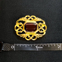 Load image into Gallery viewer, Vintage Avon Fashion Accents Victorian Art Nouveau Renaissance ornate gold filigree brooch w purple stone