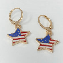 Load image into Gallery viewer, Americana patriotic enamel stars and stripes heart, star, or flag earrings 4th of July holiday jewelry