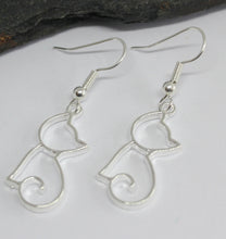 Load image into Gallery viewer, Cat Cutout - cute silvertone or goldtone cat silhouette earrings - cat mom cat lover gift