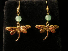 Load image into Gallery viewer, Dragonfly earrings in silvertone or goldtone with gemstone or crystal bead