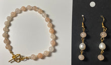 Load image into Gallery viewer, Cherry Blossoms in the Snow: pink opal and freshwater pearl bracelet and earrings set