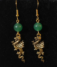 Load image into Gallery viewer, Dragon Rampant - goldtone pewter dragon earrings UAB Blazer fan, sports fan, fantasy Game of Thrones