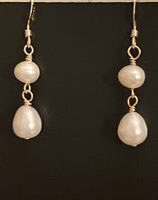 Load image into Gallery viewer, Freshwater pearl teardrop earrings in sterling silver or 14k gold-filled