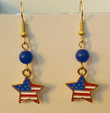 Load image into Gallery viewer, Americana patriotic enamel stars and stripes heart, star, or flag earrings 4th of July holiday jewelry