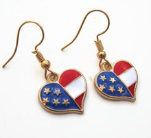 Load image into Gallery viewer, Americana patriotic enamel stars and stripes heart, star, or flag earrings 4th of July holiday jewelry