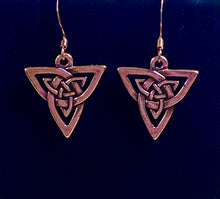 Load image into Gallery viewer, Triquetra or Trinity Knot earrings, copper finish (w/ optional gemstone bead)