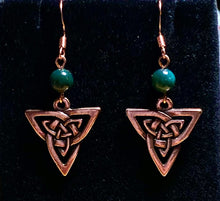 Load image into Gallery viewer, Triquetra or Trinity Knot earrings, copper finish (w/ optional gemstone bead)