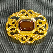 Load image into Gallery viewer, Vintage Avon Fashion Accents Victorian Art Nouveau Renaissance ornate gold filigree brooch w purple stone