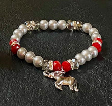 Load image into Gallery viewer, Alabama Crimson Tide sports fan “Tide Pride” glass pearl and crystal bracelet